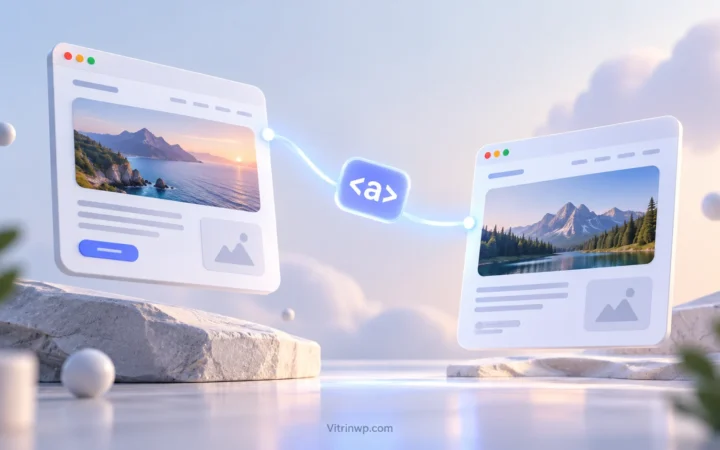 تصویر شاخص آموزش لینک در HTML با نمایش اتصال میان دو صفحه وب توسط تگ a