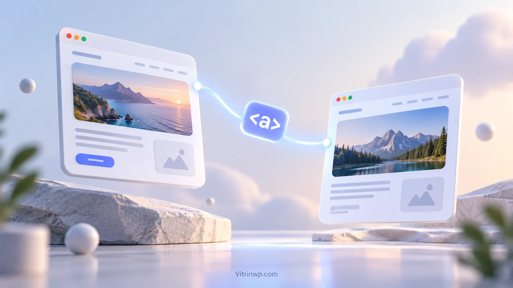تصویر شاخص آموزش لینک در HTML با نمایش اتصال میان دو صفحه وب توسط تگ a