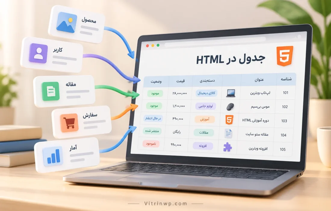 تصویر شاخص آموزش جدول HTML با ساختار سطر و ستون